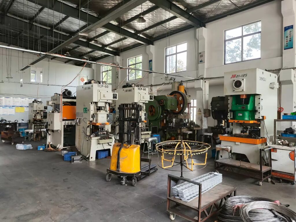 Stamping workshop with high-precision power presses for custom metal hardware manufacturing