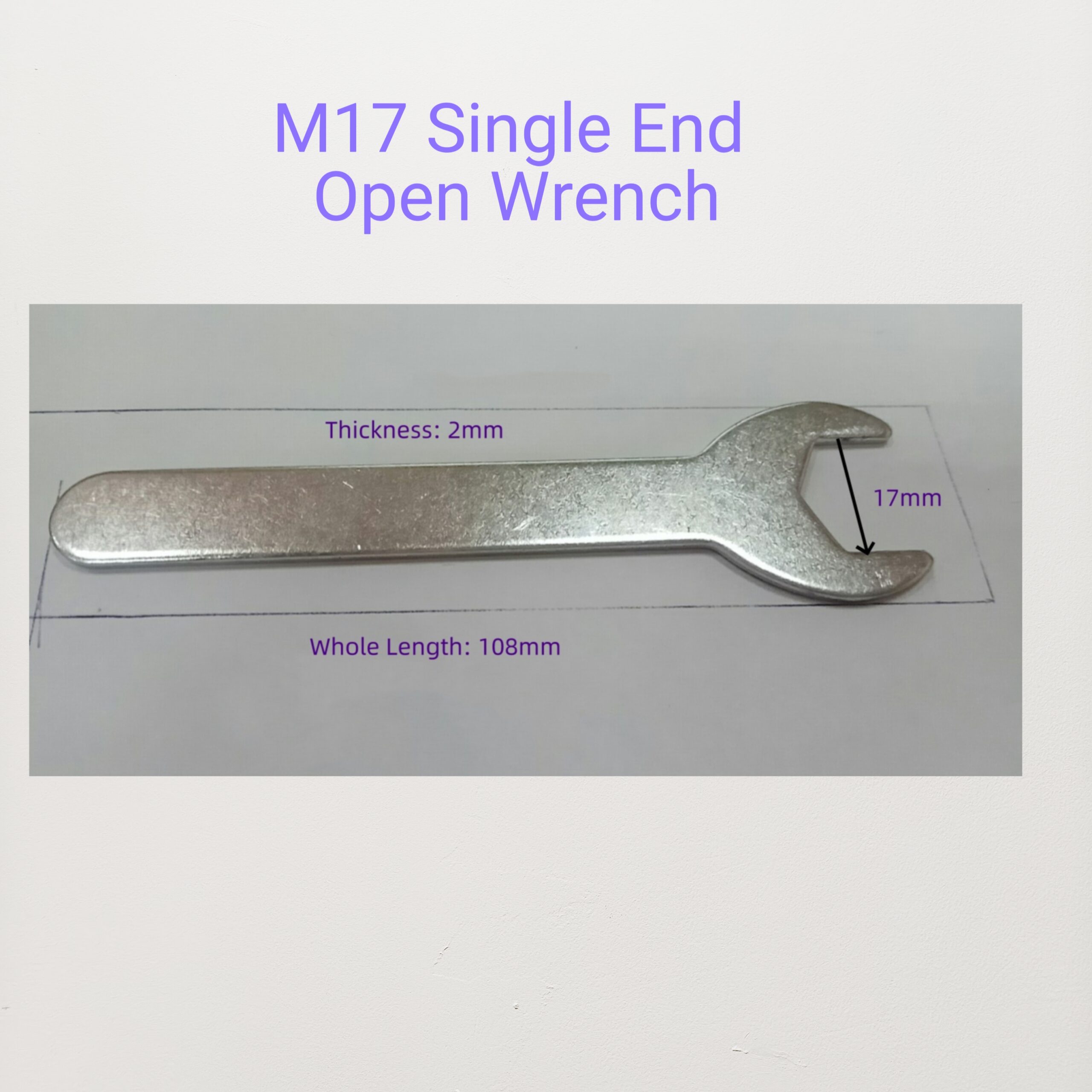 M17 single open end wrench 17mm, fits M10 hex nut bolt, metric thin hardware spanner