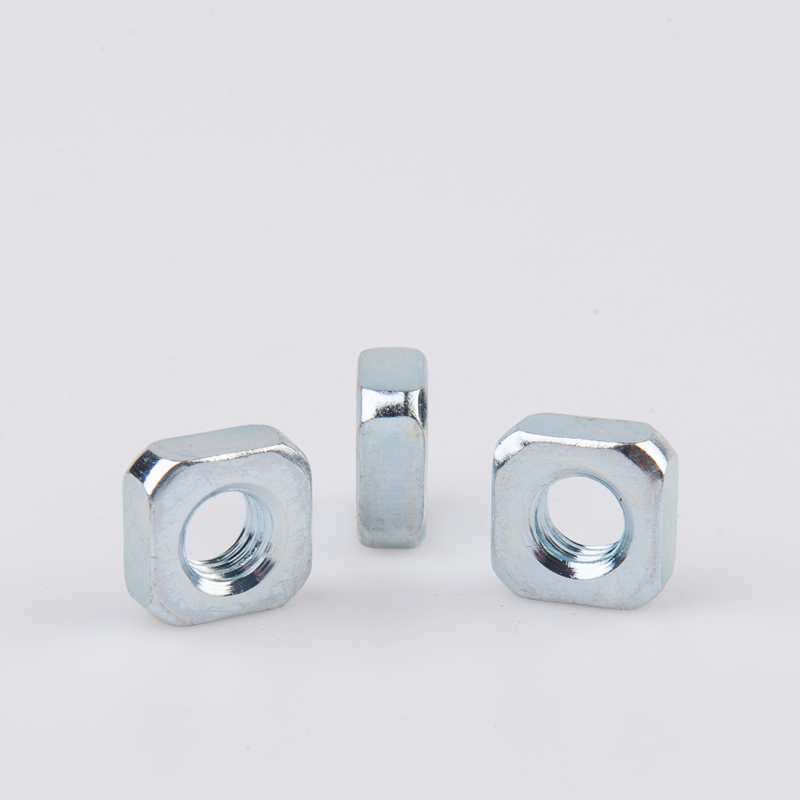 Blue White Zinc Plated Square Nuts, Carbon Steel, Multi-angle View, Fasteners