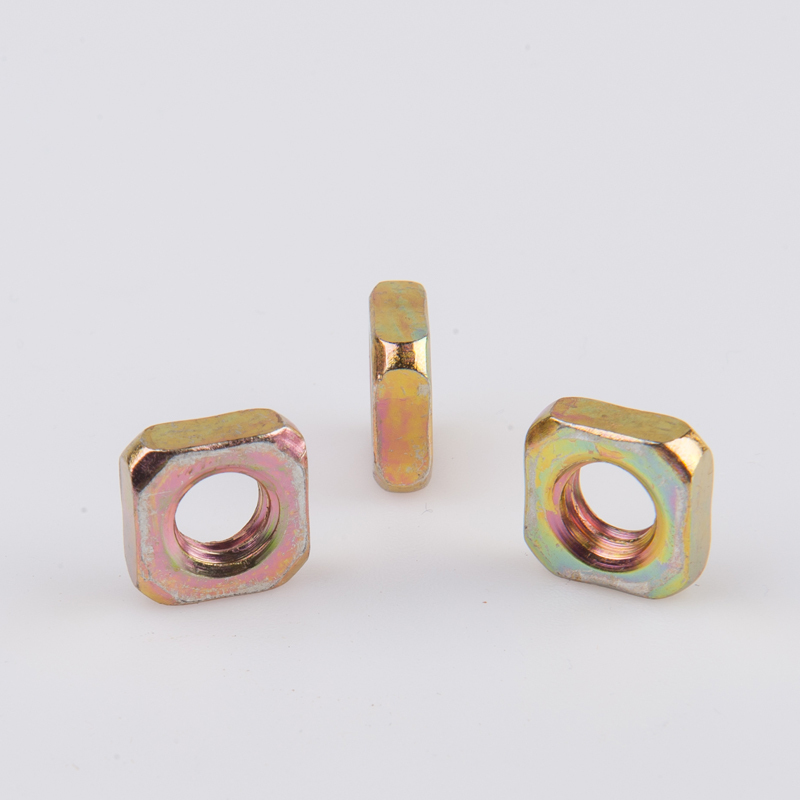 Yellow Zinc Plated Square Nuts, Carbon Steel, Multi-angle View, Fasteners