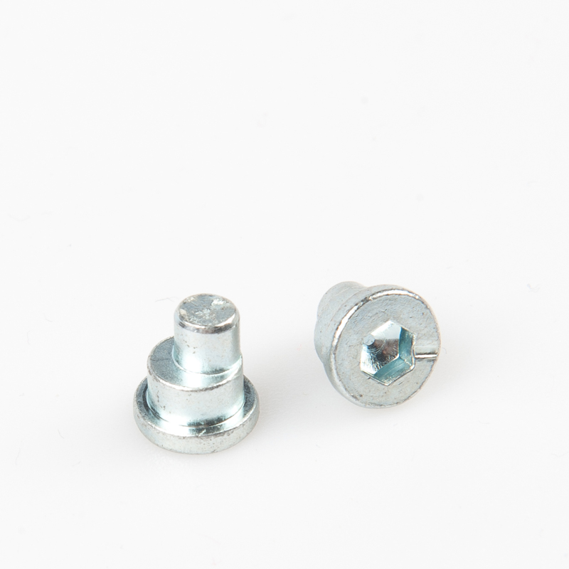 Custom step rivet, zinc-plated, front view and head type showing, for door and window hardware assembly.