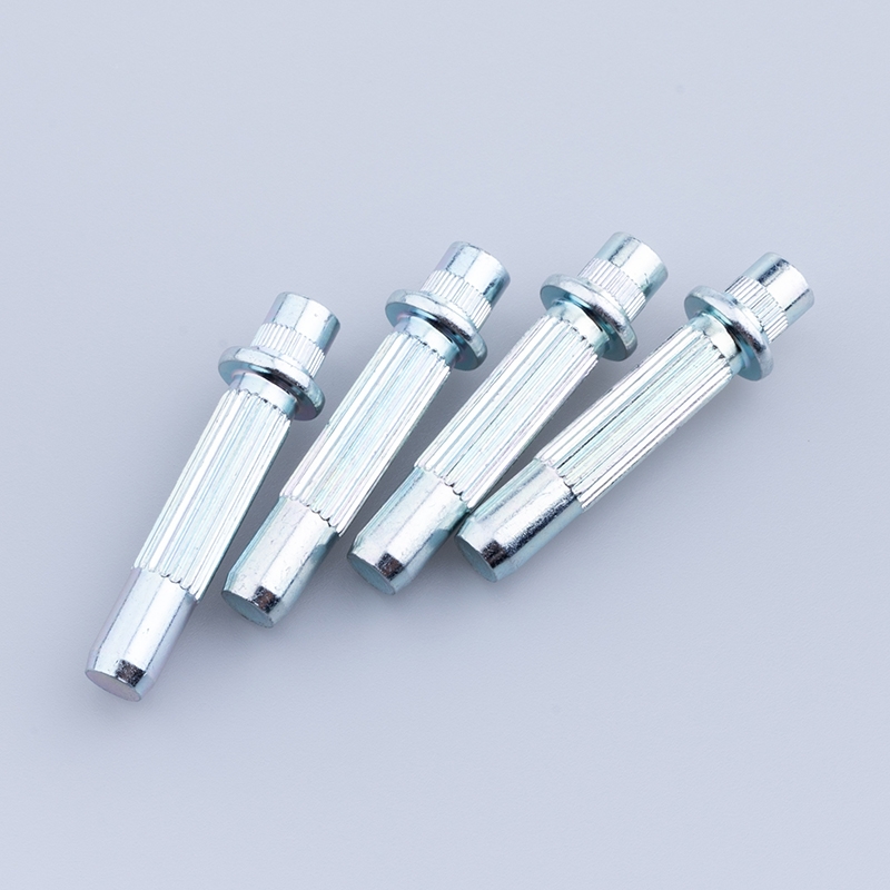 Side View of Flanged Knurled Caster Pin, Carbon Steel Blue Zinc Plated, Knurled Caster Axle Stem Pin